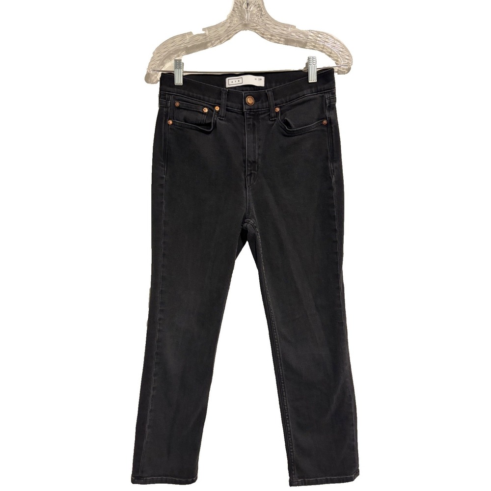 AYR YES YES YES Jeans~Sz 28~Black Denim High Rise Straight Leg 26" Inseam Ankle